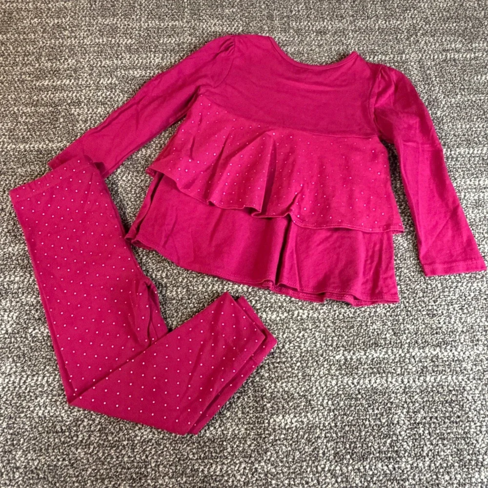 Garanimals Girls 3T Fuchsia Pink Glitter Polka Dot Peplum Top and Leggings Set